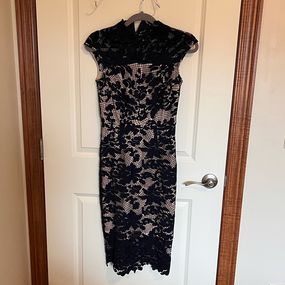 Stunning lace, oriental style ANTONIO MELANI midi dress, size 0.
